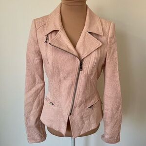 BCBGMAXAZRIA Boe Pink Textured Cotton Moto Motorcycle Jacket EUC Size Small